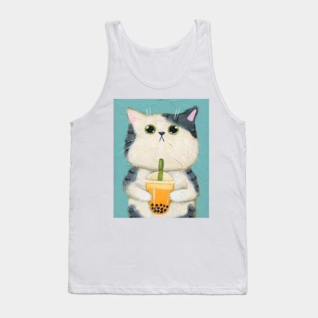 Mango Boba Kitty Tank Top by KilkennyCat Art